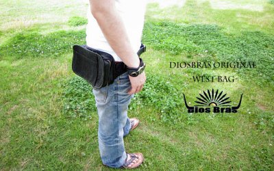 画像1: 【diosbras-ディオブラス-】ウェストバック シャークスキン&牛革コンビ サイドバック バイカー /牛革 ウェストポーチシルバーコンチョ【SS】