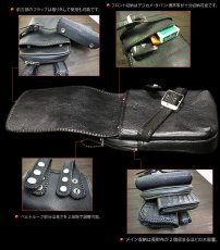 画像2: 【diosbras-ディオブラス】本革　サイドバック　シャークスキン使用 サメ革　鮫革　ウエストバック　牛革 ウォレットホルダー　サイドバック　携帯　タバコ　ケース【SS】 (2)