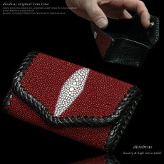 画像1: 【diosbras-ディオブラス】本革レッド　赤　スティングレイ　エイ革使用バイカーズコインケース　小銭入れ/牛革【EI】 (1)