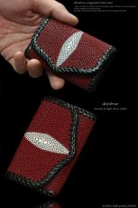 画像2: 【diosbras-ディオブラス】本革レッド　赤　スティングレイ　エイ革使用バイカーズコインケース　小銭入れ/牛革【EI】 (2)