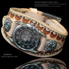 画像4: 【diosbras-ディオブラス-】本革サドルレザー　バイカーズウォッチ　牛革時計　ターコイズフェイス　Mサイズ コンチョ　シルバー９２５　ヌメ革　レザーウォッチ【SA】 (4)