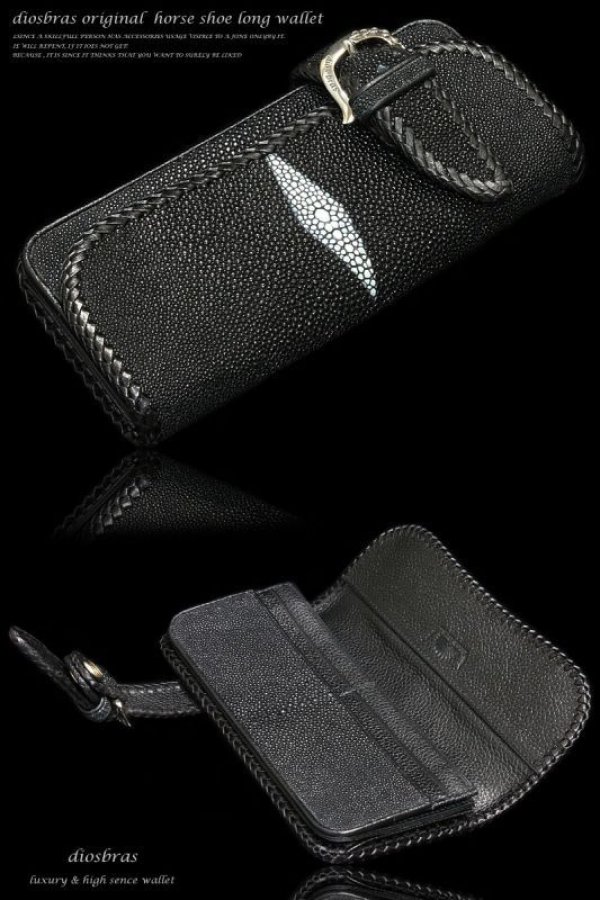 画像5: 【diosbras-ディオブラス-】本革 エイ革 スティングレイ スティングレー バイカーズウォレット 馬蹄  バックル ホースシュー 財布 レザーウォレット ロングウォレット ウォレット バイカー 長財布 牛革 シルバー925コンチョ 長財布【EI】【ブラック・黒】