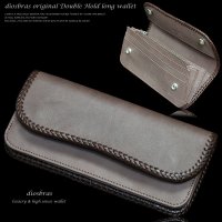 【diosbras-ディオブラス-】本革サドルレザーバイカーズウォレット　 財布　レザーウォレット　ロングウォレット　ウォレット　バイカー　ヌメ革　長財布　/牛革財布シルバー９２５コンチョ/長財布 ダブルホールドコンチョ【SA】【ブラウン・茶】