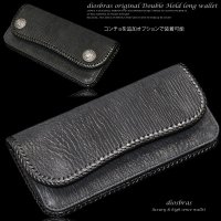 【diosbras-ディオブラス-】本革　サメ革　シャークスキン　鮫革　バイカーズウォレット　 財布　レザーウォレット　ロングウォレット　ウォレット　バイカー　長財布　牛革 シルバー９２５コンチョ 長財布【SS】【ブラック・黒】