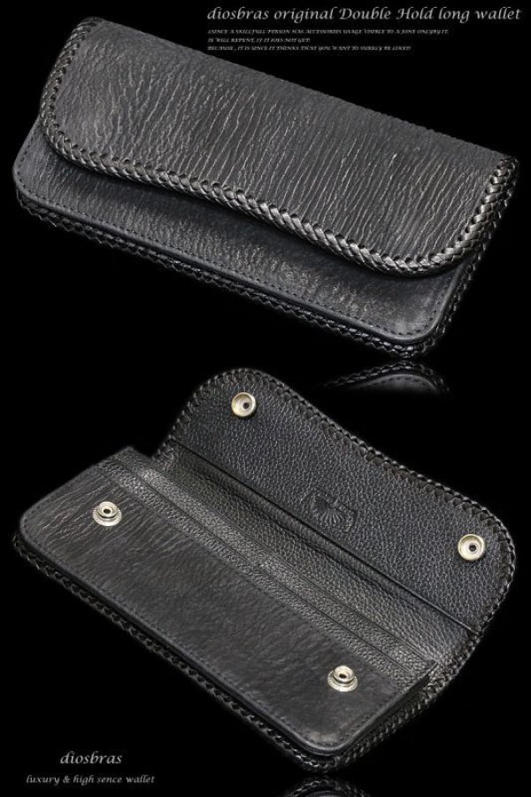 画像5: 【diosbras-ディオブラス-】本革　サメ革　シャークスキン　鮫革　バイカーズウォレット　 財布　レザーウォレット　ロングウォレット　ウォレット　バイカー　長財布　牛革 シルバー９２５コンチョ 長財布【SS】【ブラック・黒】