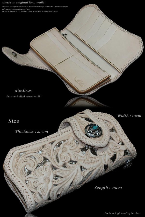 画像4: 【diosbras-ディオブラス】透かし彫りカービングINパイソン レザーウォレット バイカーウォレット コンチョ 本革サドルレザー 財布 シルバー925 ナチュラル【CPA】