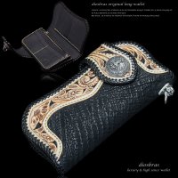 【diosbras-ディオブラス】透かし彫りカービングINシャークスキン&シャークスキン　サメ革　レザーウォレット　バイカーウォレット　コンチョ　本革サドルレザー　財布　シルバー９２５ ナチュラル【CPA】