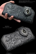 画像2: 【diosbras-ディオブラス】カービングウォレット　バイカーズウォレット　コンチョ　本革ブラックサドルレザー　長財布　シルバー９２５【CG】 (2)