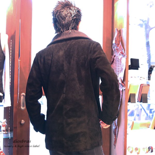 画像8: 最強！！　本革　牛革　カウ　スエード　ショートコート レザー ピーコート　テーラード ジャケット 　ライダース　フード　バイカー メンズ レザージャケット　メンズ　ブラック　レザージャケット　 　タイト【diosbras-ディオブラス】