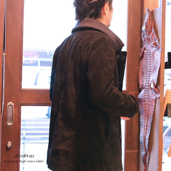 画像7: 最強！！　本革　牛革　カウ　スエード　ショートコート レザー ピーコート　テーラード ジャケット 　ライダース　フード　バイカー メンズ レザージャケット　メンズ　ブラック　レザージャケット　 　タイト【diosbras-ディオブラス】