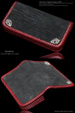 画像5: 【diosbras-ディオブラス-】本革シャークスキン＆ダブルホールドコンチョ　レッドステッチ　バイカーズウォレット/牛革財布シルバー９２５コンチョ/長財布walletサイフ【SS】 (5)