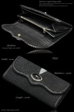 画像4: 【diosbras-ディオブラス-】本革カットスティングレーエイ革バッファローデザインバイカーウォレット　コンチョ　本革ブラックサドルレザー　財布　シルバー９２５【CE】 (4)