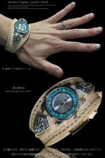 画像2: 【diosbras-ディオブラス-】本革サドルレザー　カスタムウォッチ　レザーウォッチ　ターコイズ　 コンチョ　腕時計　シルバー９２５　ヌメ革　バイカー　牛革時計　インディアン　バッファロー　フェザー　ナチュラル　ヌメ革　【SA】 (2)