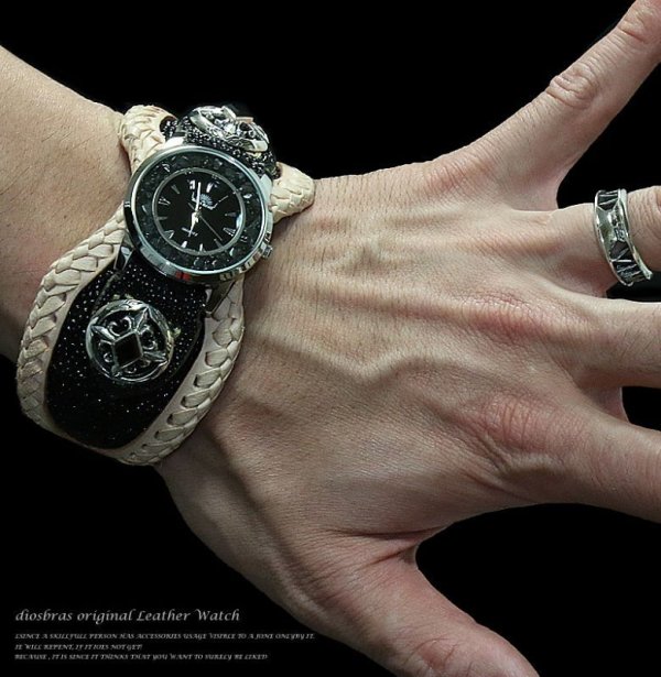 画像3: 【大特価!!】【全国送料無料】【diosbras-ディオブラス-】本革サドルレザー&スティングレイ エイ革 カスタムウォッチ レザーウォッチ ターコイズ  コンチョ 腕時計 シルバー925 ヌメ革 バイカー 牛革時計 インディアン バッファロー フェザー ナチュラル ヌメ革 【EI】