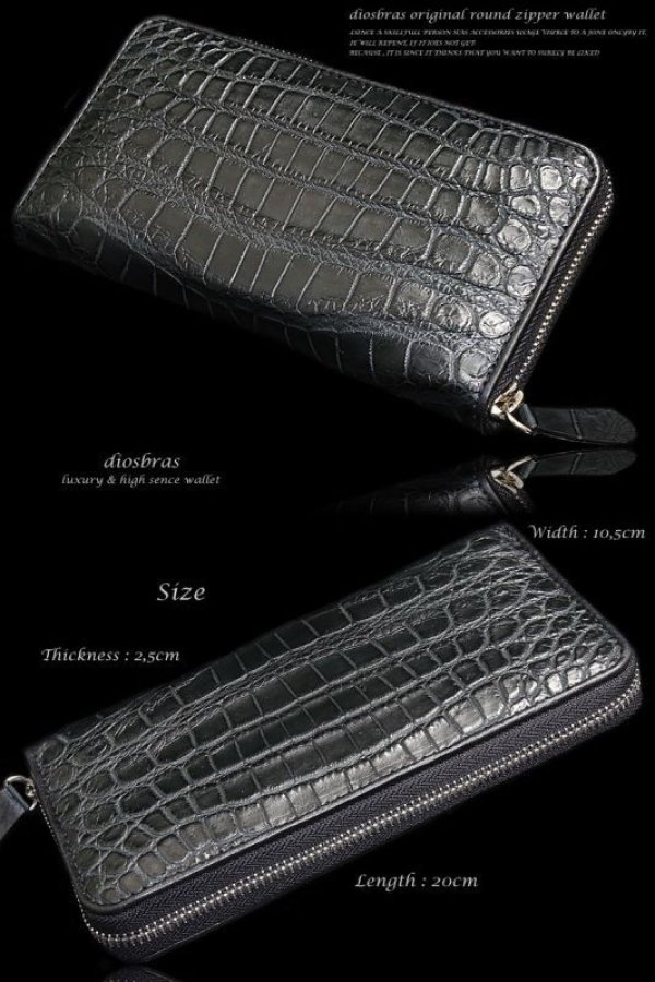 画像4: 【diosbras-ディオブラス-】本革クロコダイル シャムワニ　鰐　財布　レザーウォレット　ジッパー　ZIPPER　ファスナー　ラウンド　ロングウォレット　ウォレット　バイカー　ヌメ革　長財布　　シンプルスタイル　財布　/内側本牛革鰐ワニ