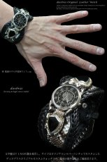 画像4: 【diosbras-ディオブラス-】本革サドルレザー＆パイソン　カスタムウォッチ　レザーウォッチ　ターコイズ　 コンチョ　腕時計　シルバー９２５　ヌメ革　バイカー　牛革時計　インディアン　バッファロー　フェザー　ブラック　黒　【PY】 (4)