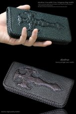 画像2: 【diosbras-ディオブラス-】本革カットスティングレイ　スティングレー　クロス　エイ革 クロコダイル　鰐革　ワニ　バイカーズウォレット　財布　レザーウォレット　ロングウォレット　ウォレット　バイカー　　長財布　/牛革財布　シルバー９２５コンチョ/長財布 (2)