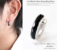 本物シルバー９２５◇ブラック　ジルコニア　RING　フープピアス　◇片方ピアス メンズ レディース多角カッティング　リングデザイン　シルバー９２５　フープピアス≪大≫