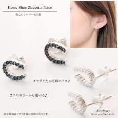 画像1: 【ジルコニア ピアス】馬蹄　ホースシュー　ジルコニア　ブラック　ホワイト　本物シルバー925/　ピアス 丸 片方 パワーストーン/ピアス片耳・片方販売ピアス メンズ レディース (1)