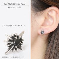 【メンズピアス】【シルバーアクセサリー】【シルバーピアス】●バラ売り（片耳のみ）■シャープでキレイめハードな横顔に！太陽神　サンマーク　ブラック　ジルコニア　フェザー　イーグル