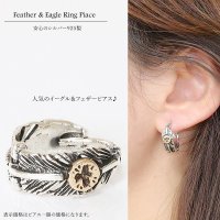 【メンズピアス】【シルバーアクセサリー】【シルバーピアス】リング　フープ　ピアス●バラ売り（片耳のみ）■シャープでキレイめハードな横顔に！フェザー　イーグル　ブラック ジルコニア ゴールド　真鍮　ドロップピアス