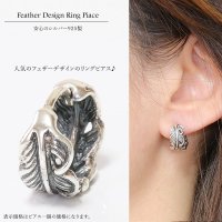 【メンズピアス】【シルバーアクセサリー】【シルバーピアス】リング　フープ　ピアス●バラ売り（片耳のみ）■シャープでキレイめハードな横顔に！フェザー　イーグル　ブラック ジルコニア ゴールド　真鍮　ドロップピアス