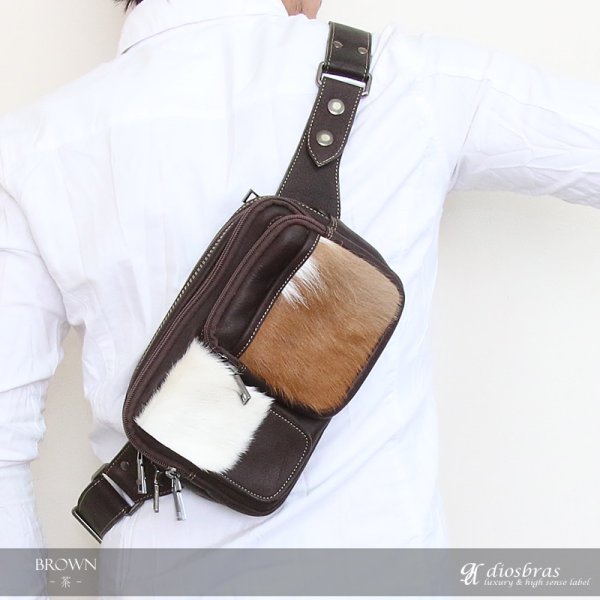 画像7: 【OUTLET SALE】ボディバッグ 本革 ワンショルダーバッグ 革 メンズ ハンドメイド レザー | ボディーバッグ レザーバッグ ハラコ革　毛皮　ショルダーバッグ 牛革 ショルダーバック ギフト　バッグ ボディバック 大容量 ペットボトル ウエストポーチ