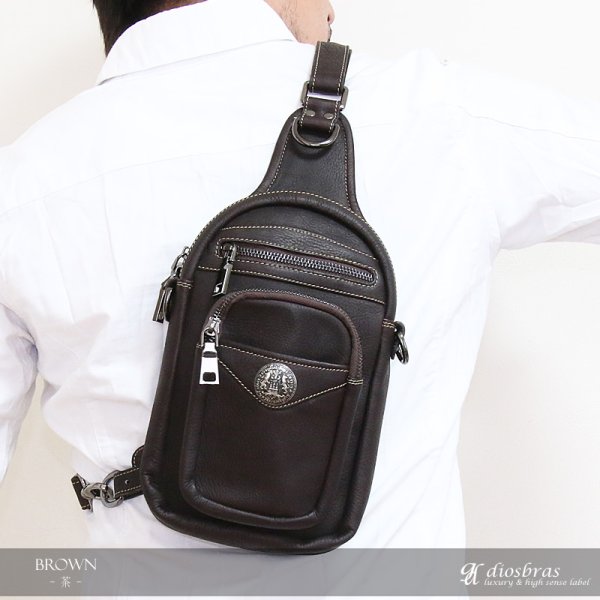 画像5: ボディバッグ 本革 ワンショルダーバッグ 革 メンズ ハンドメイド レザー | ボディーバッグ レザーバッグ ショルダーバッグ 牛革 ショルダーバック ショルダー ギフト　誕生日プレゼント バッグ ボディバック 大容量 ペットボトル ワンショルダー コンチョ