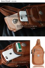 画像9: ボディバッグ 本革 ワンショルダーバッグ 革 メンズ ハンドメイド レザー | ボディーバッグ レザーバッグ ショルダーバッグ 牛革 ショルダーバック ショルダー ギフト　誕生日プレゼント バッグ ボディバック 大容量 ペットボトル ワンショルダー コンチョ (9)