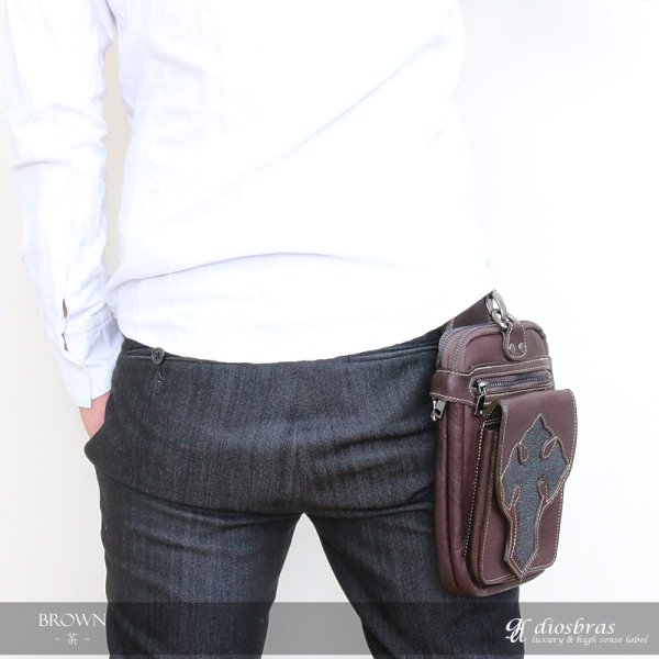 画像4: ウエストポーチ ウエストバッグ ヒップバッグ 本革 ベルトポーチ メンズ ウエストバック ヒップバック ハンドメイド レザー|ウォレットホルダー 牛革 十字架 クロス エイ革 スティングレー スティングレイ ウェストポーチ バッグ ベルト通しウエストバッグ