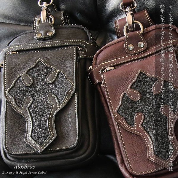 画像12: ウエストポーチ ウエストバッグ ヒップバッグ 本革 ベルトポーチ メンズ ウエストバック ヒップバック ハンドメイド レザー|ウォレットホルダー 牛革 十字架 クロス エイ革 スティングレー スティングレイ ウェストポーチ バッグ ベルト通しウエストバッグ