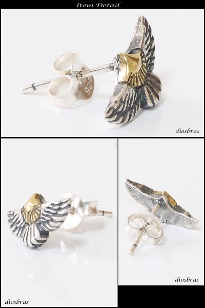 画像2: 【メンズピアス】【シルバーアクセサリー】【シルバーピアス】●バラ売り（片耳のみ）■シャープでキレイめハードな横顔に！フェザー　イーグル (2)