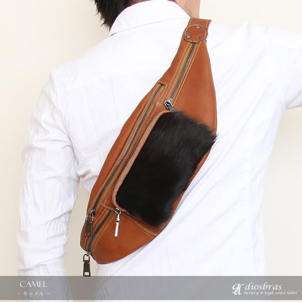 画像5: 【OUTLET SALE】ボディバッグ 本革 ワンショルダーバッグ 革 メンズ ハンドメイド レザー | ボディーバッグ レザーバッグ ハラコ革 毛皮 ショルダーバッグ 牛革 ショルダーバック ギフト バッグ ボディバック 大容量 ペットボトル  ウエストポーチ ウエストバッグ