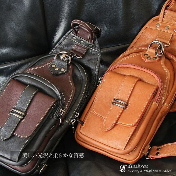 画像3: ボディバッグ 本革 ワンショルダーバッグ 革 メンズ ハンドメイド レザー | ボディーバッグ レザーバッグ ショルダーバッグ 牛革 ショルダーバック ショルダー ギフト　誕生日プレゼント バッグ ボディバック 大容量 ペットボトル ワンショルダー (3)