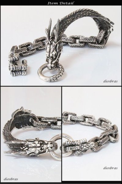 画像3: ドラゴン　龍　竜　ブレスレット　クロウ　爪　チェーン　ブレスレット 髑髏　骸骨　ボーン　プレート　チェーン　シルバーブレスレット シルバーアクセサリー　シルバーアクセサリー メンズ シルバーバングル ブレスレット バングル　シルバー925 メンズアクセサリー (3)