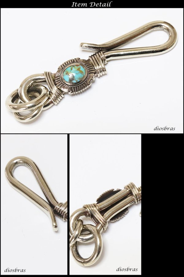 画像3: キーホルダー キーフック　キーチェーン ターコイズ　シルバー　ナバホ　インディアンジュエリー　ネイティブアメリカン　silver　　真鍮　ＢＲＡＳＳ　ブラス　釣り針フック ウォレット　財布　バイカー　ライダース　ウォレットチェーン【メール便送料無料】