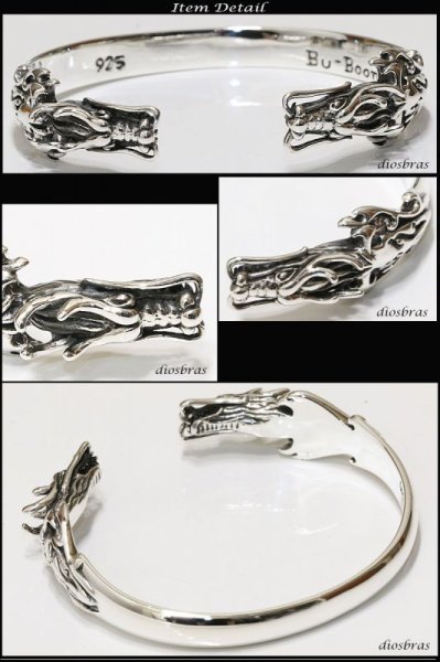 画像3: 【シルバーバングル】ドラゴン　龍　竜　昇竜【シルバーアクセサリー】インディアンジュエリー　シルバーアクセサリー メンズ シルバーバングル ブレスレット シルバー925 メンズアクセサリー　オニキス　人気 　バングル (3)