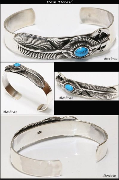 画像2: 【シルバーバングル】【シルバーアクセサリー】イーグル　フェザー　ターコイズネイティブアメリカン　インディアンジュエリー　ホイール　シルバーアクセサリー メンズ シルバーバングル ブレスレット シルバー925 メンズアクセサリー プレゼントに人気 送料無料 (2)