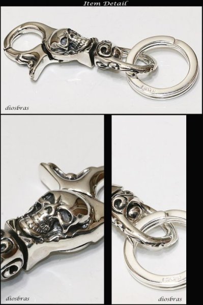 画像2: スカル シルバーキーチェーン シルバーアクセサリー メンズアクセサリー 骸骨　アラベスク　スカルヘッド　キーホルダー シルバー925 ウォレットチェーン 送料無料 【diosbras-ディオブラス-】 (2)