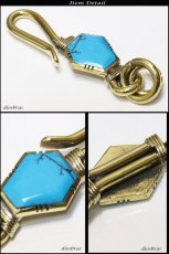 画像2: キーホルダー キーフック インレイ　キーチェーン ターコイズ　シルバー　ナバホ　インディアンジュエリー　ネイティブアメリカン　silver　　真鍮　ＢＲＡＳＳ　ブラス　釣り針フック ウォレット　財布　バイカー　ライダース　ウォレットチェーン【メール便送料無料】 (2)