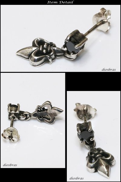 画像2: メンズピアス　ドロップ ピアス　シルバーアクセサリー　シルバーピアス　バラ売り（片耳のみ）スクエア　ブリリアンカット ブラックジルコニア　メンズ｜アクセサリー｜ピアス｜クロス・十字架｜フレア・リリー・百合・ユリの紋章｜ 【メール便なら送料無料！！】 (2)