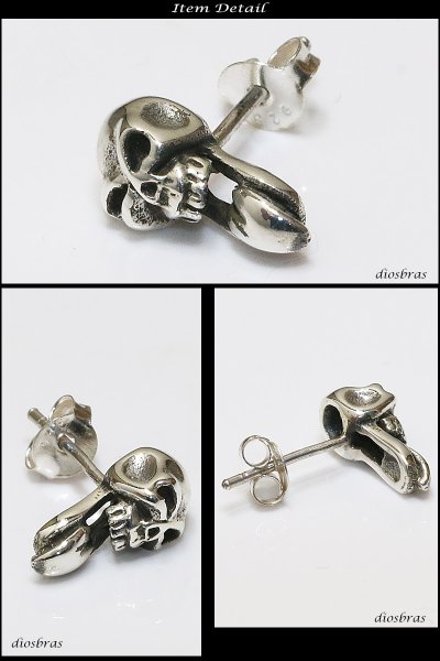 画像2: スカル ヘッド　骸骨　ドクロ　シルバー９２５　ピアス メンズ レディース 激安ピアス イヤリング アクセサリー【スカル】本物シルバー９２５◇スカルヘッド　◇片方ピアス メンズ レディース (2)