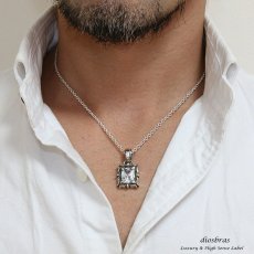 画像3: 【スクエア　ジルコニア ペンダント トップ】存在感のあるブリリアントカット　ブラック＆ホワイト　ペンダント　スクエア　四角　ゴシック　シルバー925/　シンプル　ネックレス ネックレス メンズ レディース (3)