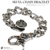 スカル チェーン　ブレスレット スカルヘッド　髑髏　骸骨　ボーン　プレート　チェーン　シルバーブレスレット シルバーアクセサリー　シルバーアクセサリー メンズ シルバーバングル ブレスレット バングル　シルバー925 メンズアクセサリー プレゼント 人気 送料無料