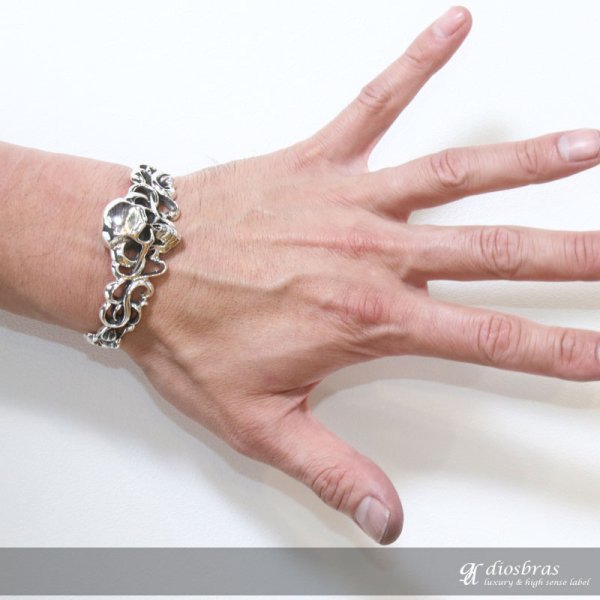 画像4: スカル バングル スカルヘッド　髑髏　骸骨　ボーン　プレート　チェーン　シルバーブレスレット シルバーアクセサリー　シルバーアクセサリー メンズ シルバーバングル ブレスレット バングル　シルバー925 メンズアクセサリー プレゼント 人気 送料無料 (4)
