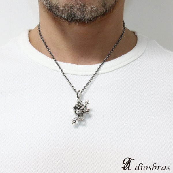 画像8: 【クロス　ペンダント トップ】スカル　骸骨　　ブラック　ジルコニア　ゴシック　シルバー