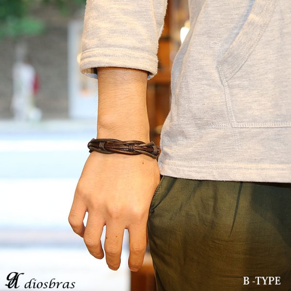 画像4: ブレスレット メンズ レザー ブレス 【 メール便送料無料 】 選べる♪全8色 本革 革 バングル レザーブレスレット レザーブレス アメカジ系 サロン系 キレカジ系 に♪　編み込み　フック　ネイティブ　インディアン