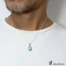 画像4: ラリマー ペンダントドミニカ産 【オーバル ペンダント トップ】存在感のあるラリマーペンダント　ナバホ　パワーストーン インディアンジュエリー鷹・イーグル羽根/シルバー925/フェザーネックレス ネックレス メンズ レディース≪メール便送料無料!!≫ (4)