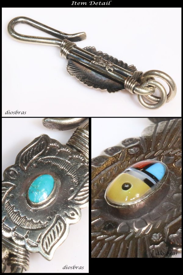 画像10: キーホルダー キーフック インレイ サンフェイス キーチェーン ターコイズ シルバー ナバホ インディアンジュエリー ネイティブアメリカン silver  真鍮 BRASS ブラス 釣り針フック ウォレット 財布 バイカー ライダース 【メール便送料無料】