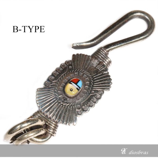 画像4: キーホルダー キーフック インレイ サンフェイス キーチェーン ターコイズ シルバー ナバホ インディアンジュエリー ネイティブアメリカン silver  真鍮 BRASS ブラス 釣り針フック ウォレット 財布 バイカー ライダース 【メール便送料無料】